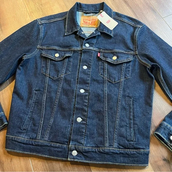 Levi’s Standard Trucker Denim Blue Jean Jacket Stretch Men’s Size Medium NWT - Picture 2 of 8